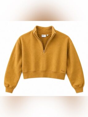 Aritzia TNA Mustard Cropped Quarter-Zip Pullover size small